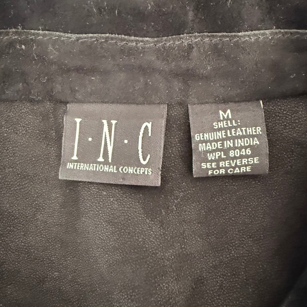 INC International Concepts Black Genuine Leather Suede Shirt Jacket M Y2K Grunge - Picture 3 of 10